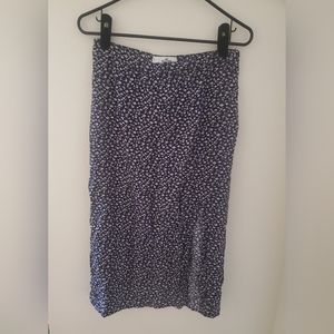 Blue floral midi skirt with slit.